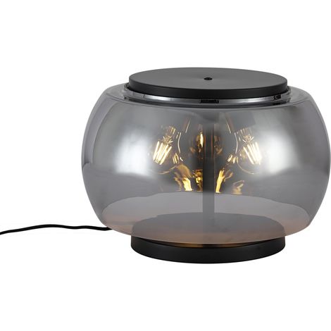 QAZQA Design Table Lamp Black with Smoke Glass 3-Lights - Bino
