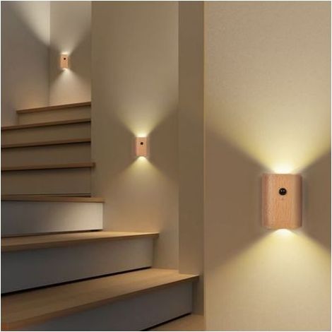 Lot de 2 appliques murales LED détecteur de mouvement rechargeables escalier couloir (1/4)