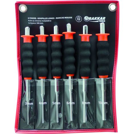 Chasse-goupilles 3-4-5-6-8-10mm 200mm avec manche mousse - pochette de 6 pcs DRAKKAR TOOLS - 13514 (1/4)