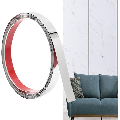 600cm×2cm Moulure Murale en Acier Inoxydable, à Décoller et à Coller, Garniture Métallique Autocollante Flexible Pour Cheminées, Cadres de Miroir, Murs, Plafonds, Sols, Carrelages (Argent) (1/5)