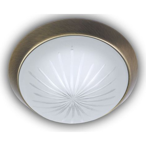Deckenleuchte rund, Schliffglas Weiß, Dekorring Altmessing, Ø 35cm (1/3)