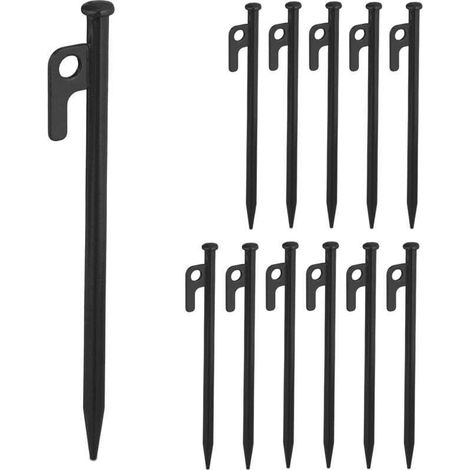 Set di 12 picchetti Ulisem per terreni duri, 20 cm, in acciaio, ancoraggio stabile per campeggio, neri (1/4)
