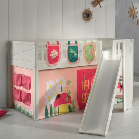 Lit mi-hauteur Scottie 90x200 cm Printemps 2 avec toboggan-blanc