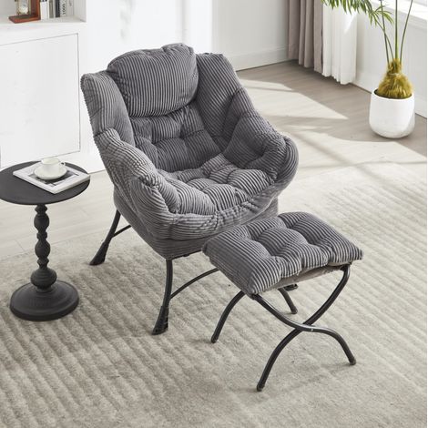 Loungesessel 70x64x95 cm Grau aus Stahl mit Hocker, Seitentasche und ergonomischer Rückenlehne (1/5)
