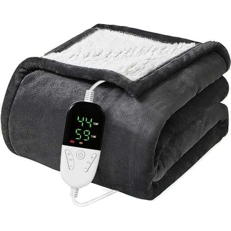 Couverture Chauffante Flanelle 130x150cm, Plaid Chauffant avec 6 Niveaux de Dhaleur, Minuterie 10H, Chaleur Rapide, Protection Contre la Surchauffe, Affichage LED, Lavable en Machine (Gris) (1/4)