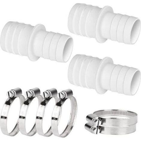 Set of 3 white pool hose adapters, 32 mm to 38 mm.