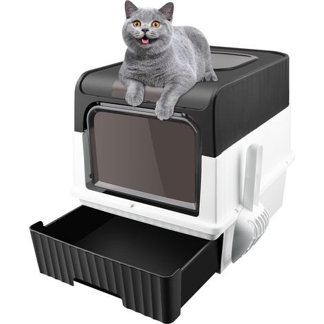 Bac à litière pour Grands Chats,Fermé et Facile à Nettoyer,Maison de Toilette pour Chat Meuble litière Chat bac à litière 2 Portes avec Filtre et Pelle et bac Amovible (1/5)