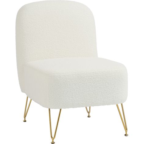Fauteuil de salon - HOMCOM - assise large - coussin épais - tissu bouclette et métal - 54 x 72,5 x 78 cm - blanc et doré (1/5)
