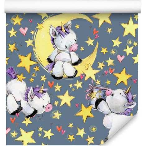 Carta da parati con unicorni, stelle e luna per soggiorno e camera da letto, 50x1000 cm (1/5)