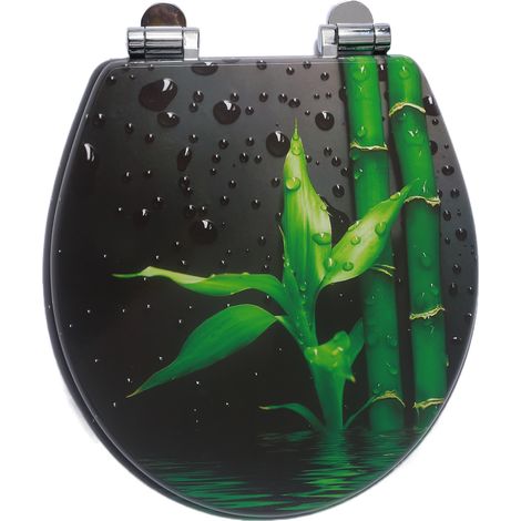Abattant de toilette en MDF avec fermeture amortie, décor bambou zen (1/5)