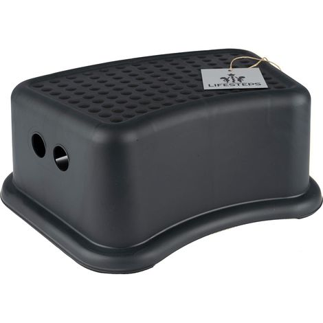 Kindertritthocker, 1-stufig, 1 Stück, schwarzer PP/TPE-Kunststoff, rutschfest, für Bad und WC, 37 x 24 x 14 cm (1/5)