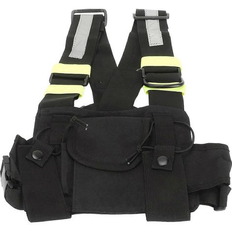 Sacoche de poitrine universelle pour talkie-walkie, avec bretelles réglables vert fluorescent. (1/2)
