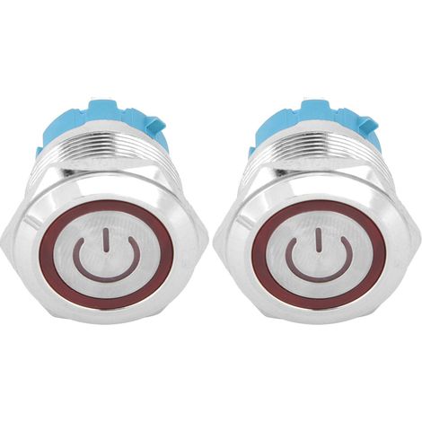 Bouton poussoir plat reset automatique IP65 220VAC 22mm 4 broches avec voyant rouge, lot de 2 interrupteurs à tête plate auto-rétablissement (1/5)
