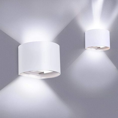 Lampe Murale LED Exteriéur - 2PCS 6W Appliques Murales leds adjustable Blanche Lumière 6000K 600LM Éclairage mural de Haut en bas Étanch IP65 exterieur Maison Cuisine Couloir Escalier Porch [Classe én (1/5)