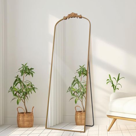 Großer filigraner Standspiegel 180 x 76 cm, Ganzkörperspiegel mit vintage Ornamenten, retro Wandspiegel für Wohnzimmer, Schlafzimmer, Flur & Eingangsbereich, gold