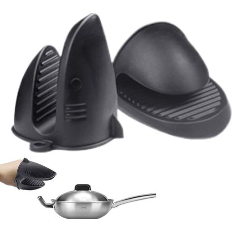Guanti da forno in silicone - Clip resistenti al calore - Cucina e barbecue - Design a forma di squalo - 9x9,9x8,8 cm - Nero (1/5)