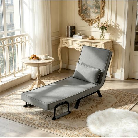 Poltrona letto pieghevole 3 in 1 grigia in lino e metallo 65 x 78 x 75 cm / 184 x 26 x 65 cm (1/5)