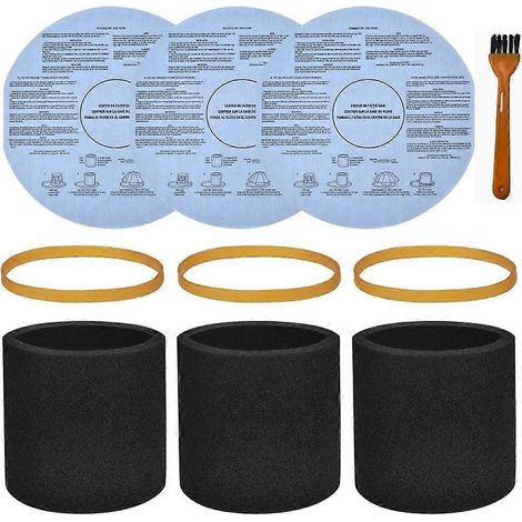 Lot de 3 filtres à manchon en mousse 90585 et lot de 3 filtres eau et poussière 90107/90137 pour la plupart des aspirateurs Shop Vac de 5 gallons (1/5)
