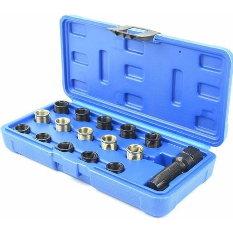 16 Pièces Kit de réparation pour Filet de Bougie, M14 x 1.25 mm Kit de Réparation de Filetage de Bougie d'allumage, Robinet M16 avec étui Portable, Outil de Réparation de Bougie d'allumage (1/3)
