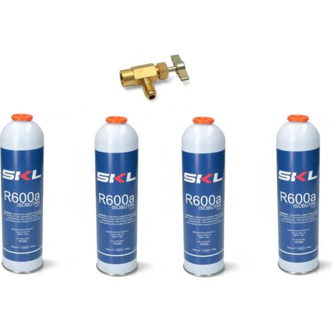 BOMBOLA GAS R600 REFRIGERANTE FRIGORIFEO E FREEZER R600 420 GR PZ 4 + RUBINETTO (1/3)