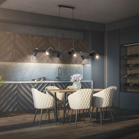 Briloner DUTA Suspension luminaire, orientable, douille GU10, à 6 ampoules, noir bois, 110 x 24,9 x 120 cm (1/5)