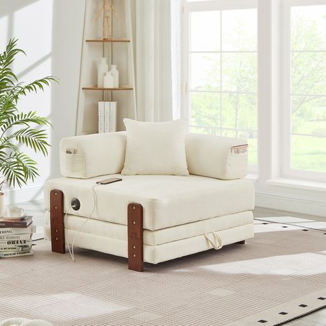 2-in-1 Klappsofa mit Schlaffunktion, USB- und Type-C-Anschlüssen, Stauraum, Armlehnen, beige (1/5)