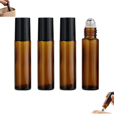 4er-Packung 10-ml-Roll-On-Fläschchen aus Braunglas mit Edelstahl-Rollkugeln für ätherische Öle, geeignet für Parfüm und Hautpflege (1/5)