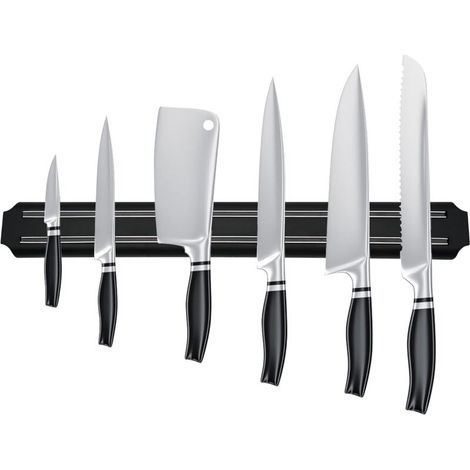 Porte-couteaux magnétique en acier inoxydable noir – Barre aimantée de cuisine 38 cm, design élégant et sécurisé (1/5)
