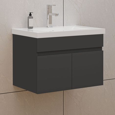 60cm Badmöbel Set mit Waschbecken Keramik dick Waschtisch mit Unterschrank Gäste WC Anthrazit Matt (1/5)