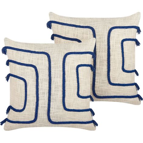 Set of 2 Decorative Cushions PLEIONE Cotton 45 x 45 cm Navy Blue Geometric Pattern (1/5)