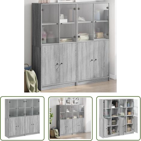 The Living Store Bibliothèque avec portes sonoma gris 136x37x142 cm - Bibliothèque - Meuble De Rangement - Étagères - Armoire - Buffet (1/5)