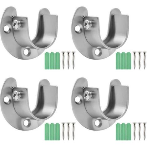 Support de Tringle à Rideau - Acier Inoxydable - Diamètre 32,5 mm - Pour Placard Salle de Bain Fenêtre - Lot de 4 (1/4)