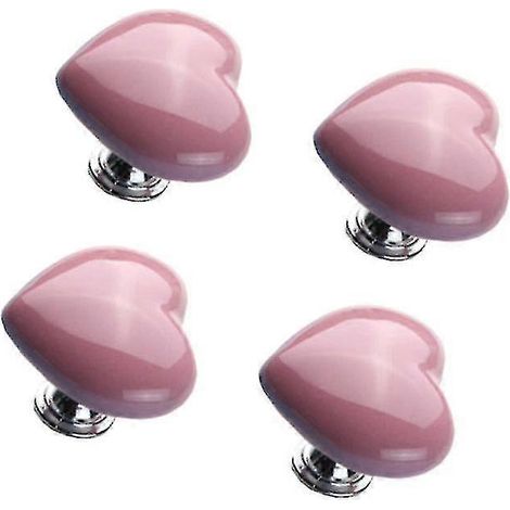 Lot de 4 boutons de porte en céramique en forme de cœur, poignées de porte originales pour meubles et commerces (rose) (1/2)