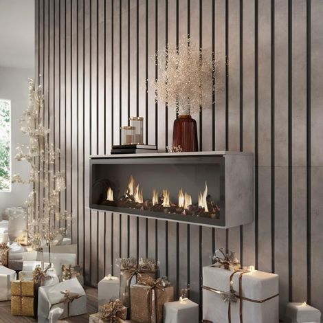 Skraut Home Caminetto elettrico LED Effetto Fiamma Realistico 107x38x25cm Soggiorno - Sala da pranzo Camino elettrico Stile moderno Cemento (1/5)