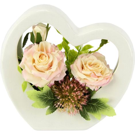 Flair Flower Arrangement de Roses artificielles dans Un Vase en céramique « Cœur » Bouquet de Roses artificielles Décoration de Mariage Romantique