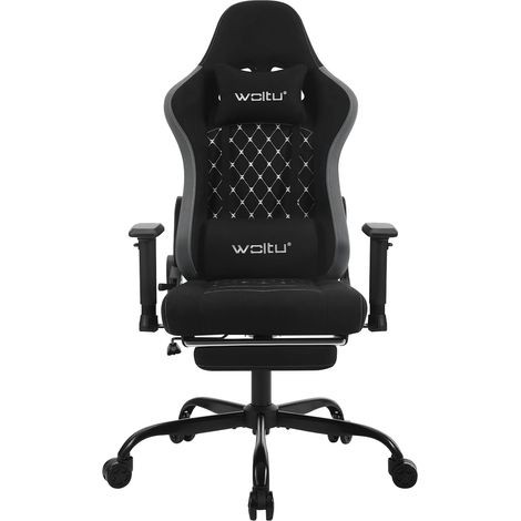 WOLTU Sedia da gaming, Sedia da ufficio con Massaggiatore, Poggiapiedi, Poggiatesta, Ergonomica, Sedia da gaming con massaggio, Nero+grigio (1/5)
