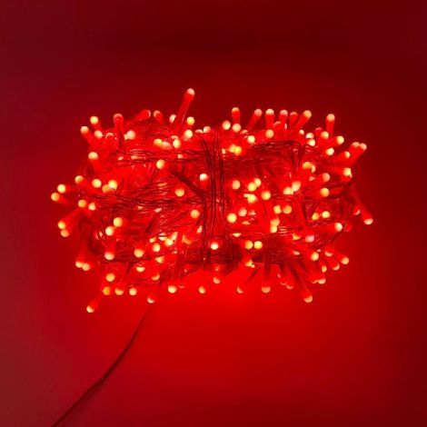 Luccika Home stringa luminosa catena serie di luci per albero di Natale luminosita' 360o cavo trasparente 25 mt con 500 led rosso con 8 giochi di luce e memoria per uso esterno interno Rosso 25 metri 