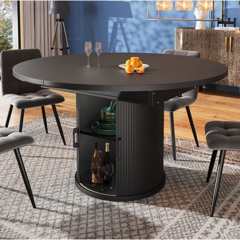 MEUBLIV Table à manger extensible 118x118 cm noire – plateau rond, rangement intégré (1/5)