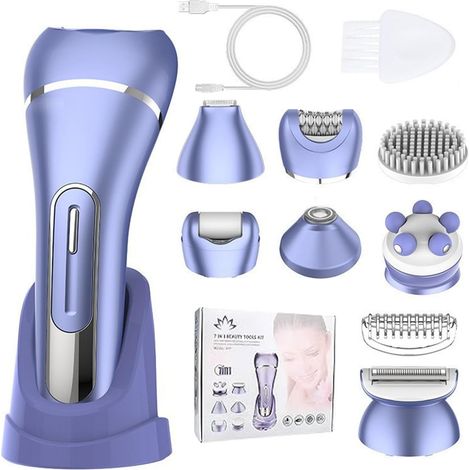 7-in-1 Women's Electric Epilator with LED Display, IPX7 Waterproof Intimate Shaver & Bikini Trimmer, Wet and Dry Shaver for Women for Face Armpits Legs Intimate Area (1/5)