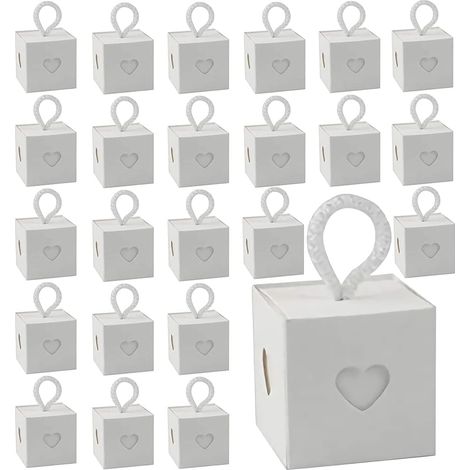 Belle Vous Lot de 50 Petite Boite Cadeau Blanche et Marron avec Coeurs - 5,5 x 5,5 x 5,5 cm Naissances(style 4) (1/5)