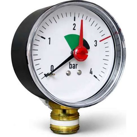 Heizungsmanometer 0-4 bar radial 3/8'' Manometer für Heizung Anschluss unten Ø 63mm