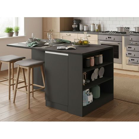 Dmora - Isla de cocina Osvaldo, mueble de cocina de 2 puertas, mesa auxiliar de almacenaje, 100% Made in Italy, 160x90h90 cm, Antracita y Pizarra, con embalaje reforzado (1/5)