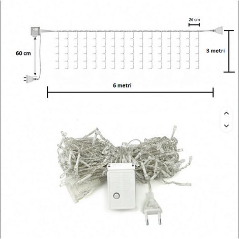 Tente Lumineuse LED 6x3 Mètres Lumières en Cascade Blanc pour Intérieur et Extérieur - COLORE LED: BIANCO CALDO