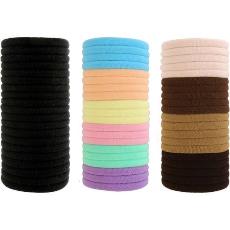 Set mit 60 Haargummis für Damen und Mädchen, kleine, weiche und nahtlose Scrunchies, Haaraccessoires (Pferdeschwänze, Zöpfe, Duttfrisuren) (1/5)
