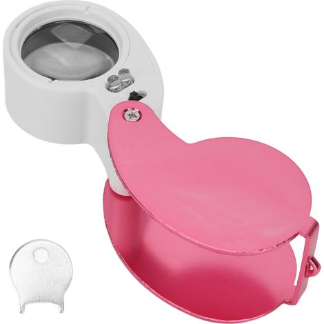 Loupe de bijoutier 40X avec LED, coque en alliage d'aluminium rose, lumière à haute transmission, portable et légère pour personnes âgées, lecture précise des détails. (1/5)