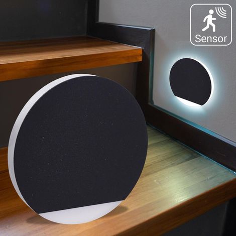 LED Treppenleuchten mit Bewegungsmelder rund schwarz 1,5W - Lichtfarbe: Kaltweiß - Lichtaustritt: Orbis (1/5)