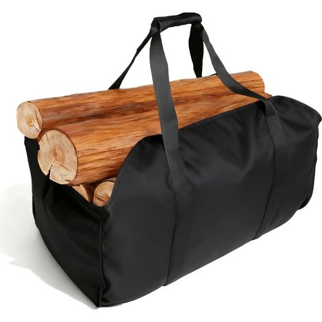 Porte-Bûches de Bois de Chauffage Extra-Large Support, Grand Panier à Bois, Sac de Transport pour bois de Support en Toile Imperméable, Sac Noir Idéal pour cheminée et extérieur (1/5)