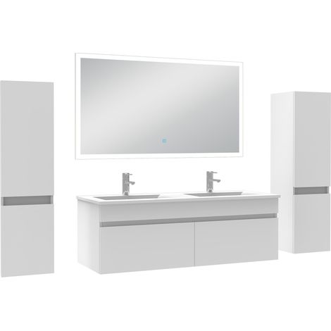 Ocean Ensemble meuble Salle de Bain 120cm avec colonne et miroir lumineux dimmable mural blanc (1/5)