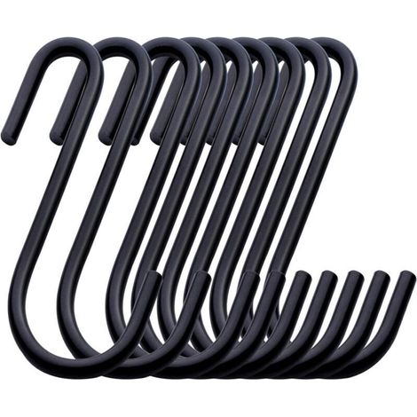 Crochets suspendus en acier inoxydable S, 32 pièces, 6 cm, noir, multifonctionnels pour cuisine, ustensiles, épices, torchons et accessoires de rangement (1/5)
