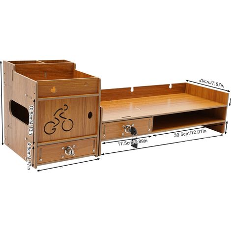 Supporto per monitor, design ergonomico, organizer salvaspazio, marrone (1/2)
